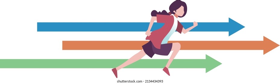 Running women and arrows, flat illustrations, vector illustrations