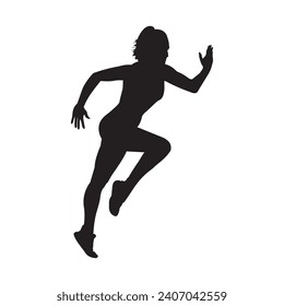 running women black silhouette woman runs, white background , isolated illustration
