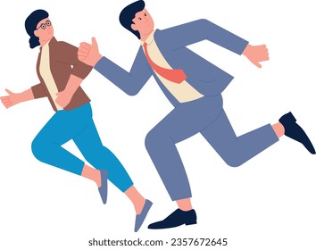 Running work people. Team in career race. Business competition