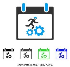 Running Worker Calendar Day flat vector icon. Colored running worker calendar day gray, black, blue, green icon variants. Flat icon style for graphic design.