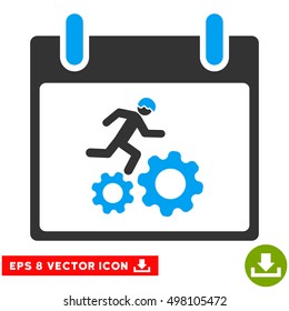 Running Worker Calendar Day icon. Vector EPS illustration style is flat iconic bicolor symbol, blue and gray colors.