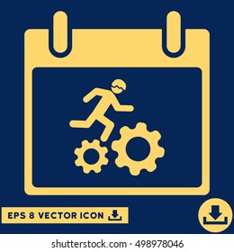 Running Worker Calendar Day icon. Vector EPS illustration style is flat iconic symbol, yellow color.
