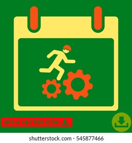 Running Worker Calendar Day icon. Vector EPS illustration style is flat iconic bicolor symbol, orange and yellow colors.