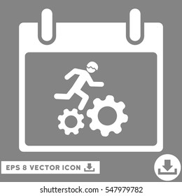Running Worker Calendar Day icon. Vector EPS illustration style is flat iconic symbol, white color.