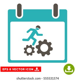 Running Worker Calendar Day icon. Vector EPS illustration style is flat iconic bicolor symbol, grey and cyan colors.
