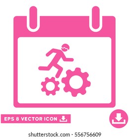 Running Worker Calendar Day icon. Vector EPS illustration style is flat iconic symbol, pink color.