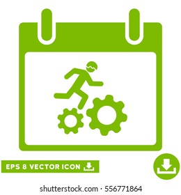 Running Worker Calendar Day icon. Vector EPS illustration style is flat iconic symbol, eco green color.