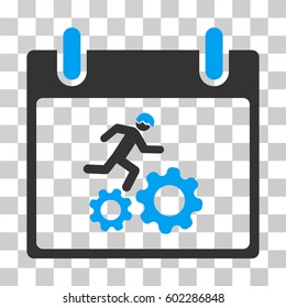 Running Worker Calendar Day icon. Vector illustration style is flat iconic bicolor symbol, blue and gray colors, transparent background. Designed for web and software interfaces.
