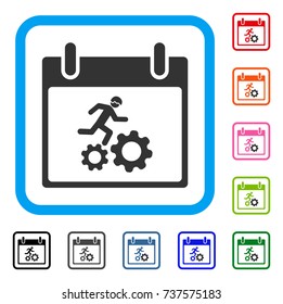 Running Worker Calendar Day icon. Flat gray iconic symbol inside a light blue rounded squared frame. Black, gray, green, blue, red, orange color variants of Running Worker Calendar Day vector.