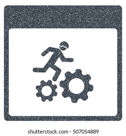 Running Worker Calendar Page grainy textured icon for overlay watermark stamps. Flat symbol with scratched texture.
