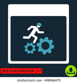 Running Worker Calendar Page icon. Vector EPS illustration style is flat iconic bicolor symbol, blue and white colors.