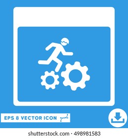 Running Worker Calendar Page icon. Vector EPS illustration style is flat iconic symbol, white color.