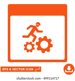 Running Worker Calendar Page icon. Vector EPS illustration style is flat iconic symbol, orange color.