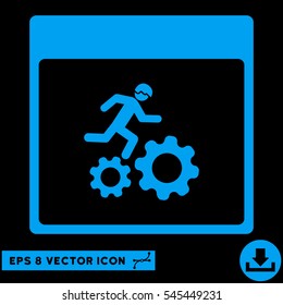 Running Worker Calendar Page icon. Vector EPS illustration style is flat iconic symbol, blue color.