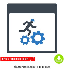Running Worker Calendar Page icon. Vector EPS illustration style is flat iconic bicolor symbol, smooth blue colors.