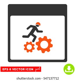 Running Worker Calendar Page icon. Vector EPS illustration style is flat iconic bicolor symbol, orange and gray colors.