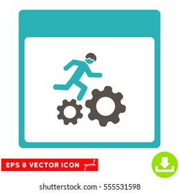 Running Worker Calendar Page icon. Vector EPS illustration style is flat iconic bicolor symbol, grey and cyan colors.