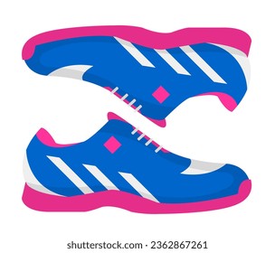 Running and workout shoes, isolated sneakers with shoelaces and rubber sole, textile breathing material. Sports and working out footwear, unisex model for men and women. Vector in flat style