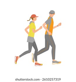 Running: Young couple running with smiles