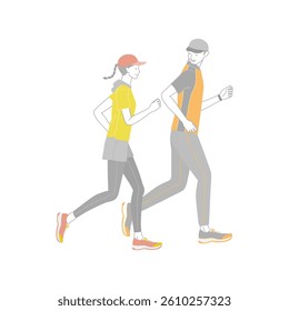 Running: Young couple running with smiles