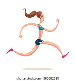 Running young girl character isolated vector illustration. Modern style flat cartoon female runner.