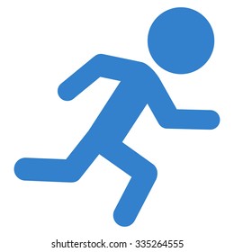 Running Young Man vector icon. Style is flat symbol, cobalt color, rounded angles, white background.