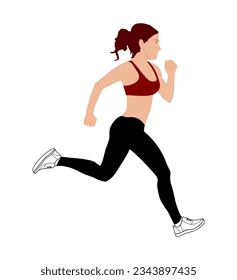 Running young sportswoman isolated on white background
