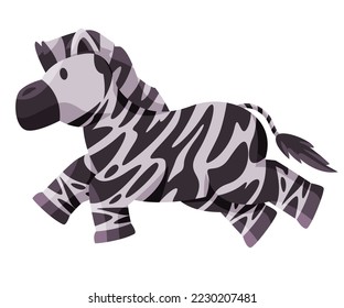 Running zebra horse like african animal with stripe cute adorable cartoon doll style vector illustration