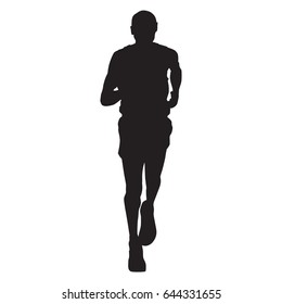 Runnng man vector silhouette, front view