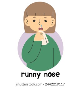 Runny nose 7 cute on a white background, vector illustration.