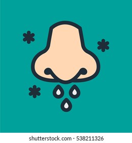 Runny Nose Allergies Minimal Color Flat Line Stroke Icon Pictogram Symbol Illustration