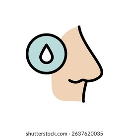 Runny Nose Color Icon. Sinusitis Symptom, Snot, Allergy or Cold Pictogram. Nosebleed, Nasal Mucus Icon. Isolated Vector Line Illustration.