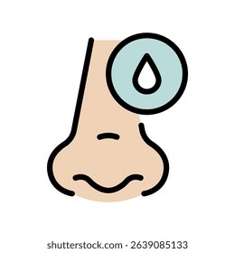 Runny Nose Color Icon. Sinusitis Symptom, Snot, Allergy or Cold Pictogram. Nosebleed, Nasal Mucus Icon. Isolated Vector Illustration.