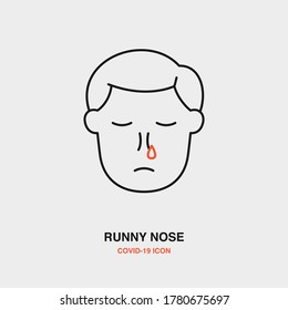 Runny Nose Colored Line Icon on Isolated Background. COVID-19, Corona Virus, Healthcare, Infection Concept Icon.
