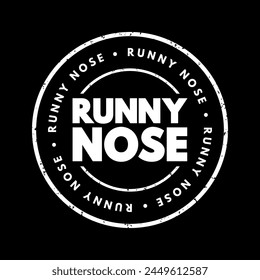 Runny Nose - excessive production of nasal mucus, leading to a discharge or flow of fluid from the nostrils, text concept stamp