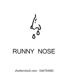 Runny nose flat icon. High quality outline symbol of illness and injury for web design or mobile app. Thin line sign of runny nose for design logo, visit card, etc. Outline pictogram of runny nose