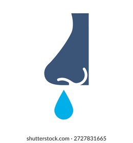 Runny nose icon blue flat vector design dripping drop symbol flu cold allergy sick graphic element sign