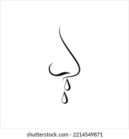 Runny Nose Icon, Nasal Mucus Drop Discharge From The Nostrils Vector Art Illustration