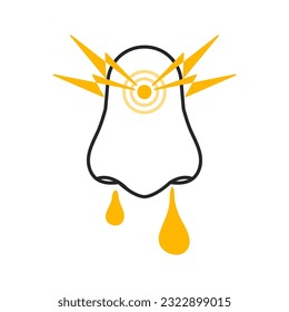 Runny nose icon. Nasal mucus discharge caused by allergy and cold. Blocked airflow symbol. Healthcare concept. Isolated flat vector illustration.