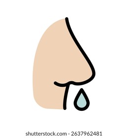 Runny Nose Icon. Sinusitis Symptom, Snot, Allergy or Cold Pictogram. Nosebleed, Nasal Mucus Icon. Isolated Vector Illustration.