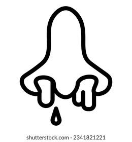 Runny nose line icon, coronavirus epidemic concept, covid19 symptom sign on white background, runny nose because of infection icon in style for web design. Vector graphics.