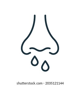 Runny Nose Line Icon. Nosebleed, Nasal Mucus Outline Icon. Sinusitis Symptom, Snot, Allergy or Cold Linear Pictogram. Coronavirus symptom. Editable Stroke. Isolated Vector Illustration.