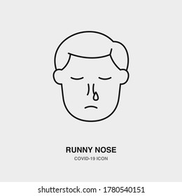 Runny Nose Line Icon on Isolated Background. COVID-19, Corona Virus, Healthcare, Infection Concept Icon.