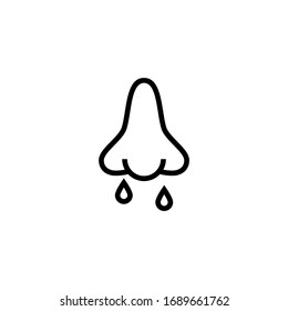 runny nose in linear, outline icon isolated on white background