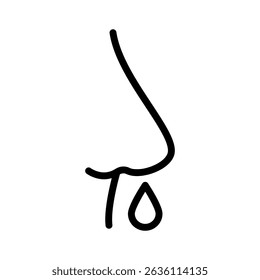 Runny Nose Outline Icon. Sinusitis Symptom, Snot, Allergy or Cold Pictogram. Nosebleed, Nasal Mucus Icon. Isolated Vector Line Illustration.