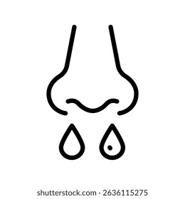 Runny Nose Outline Icon. Sinusitis Symptom, Snot, Allergy or Cold Pictogram. Nosebleed, Nasal Mucus Icon. Isolated Vector Line Illustration.