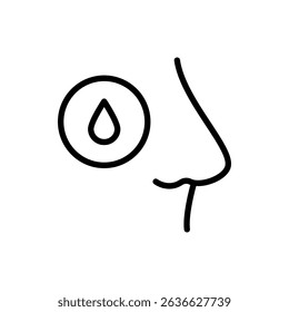 Runny Nose Outline Icon. Sinusitis Symptom, Snot, Allergy or Cold Pictogram. Nosebleed, Nasal Mucus Icon. Isolated Vector Line Illustration.