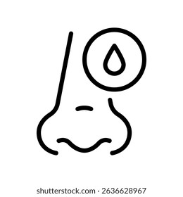Runny Nose Outline Icon. Sinusitis Symptom, Snot, Allergy or Cold Pictogram. Nosebleed, Nasal Mucus Icon. Isolated Vector Line Illustration.