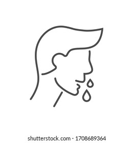 Das dünne Liniensymbol der Vektorillustration mit der Sonne. Der Kopf des Menschen mit tropfenden Nasentropfen. Einzeln auf weißem Hintergrund. Bearbeitbarer Strich. Vektorillustration.