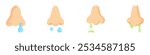 Runny nose sickness allergy symptoms icon. Rhinitis symptoms, treatment. Nose and sneezing. Nasal diseases. EPS 10